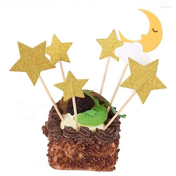 Decorazione per feste 60 pezzi Topper per torta, moda glitter, stella, luna, cupcake, plettri di frutta