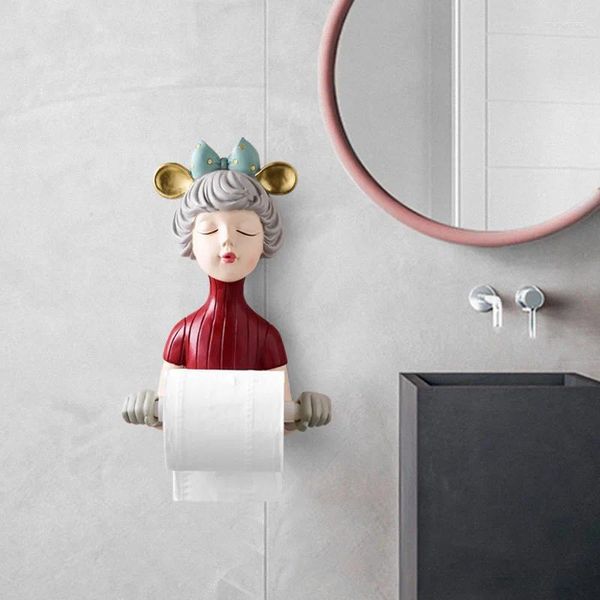 Figurine decorative Portarotolo di carta da bagno in stile nordico Ornamenti Porta fazzoletti per ragazza con fiocco senza punzonatura per WC