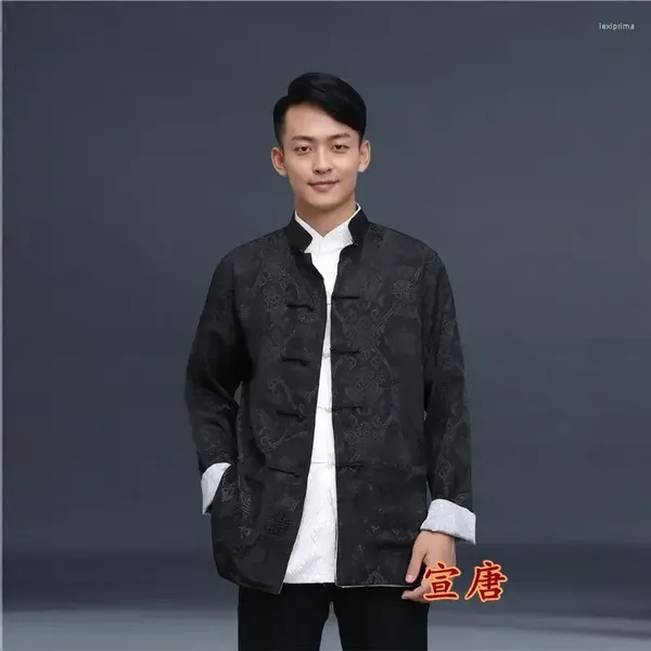 Abbigliamento etnico 6 colori manica lunga Tang Suit Top reversibile tradizionale uomo cinese camicia abbigliamento primavera casual giacca in raso Wu