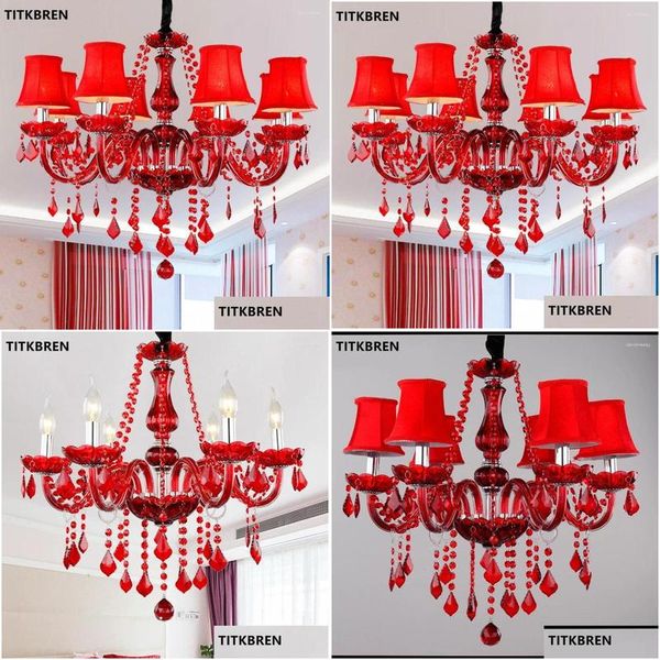 Lampadari Lampadario di cristallo di colore rosso Camera da letto Illuminazione vivente Lampada a sospensione a candela in stile europeo E14 Decorazione a LED Bb Drop Deliver Dh8Z5