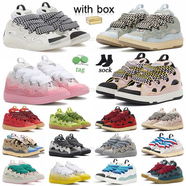 Mode mit Box-Plattformsohlen-Kleidschuhen Nappa Pink Scarpe Lavines Plateau-Curb-Trainer Walking Gummileder Weiß Schwarz Schnür-Sneaker aus dreifach schwarzem Kalbsleder