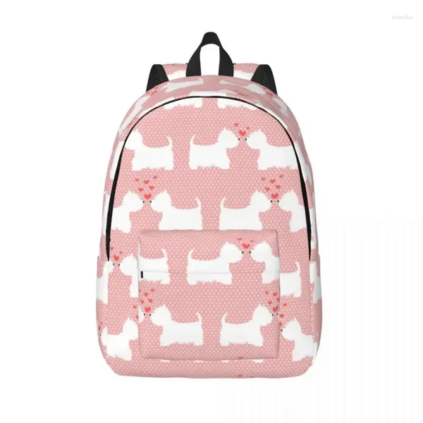 Borse portaoggetti Rosa Westie West Highland Terrier per uomini donne Studenti School Bookbag Dog Daypack Middle High College Travel