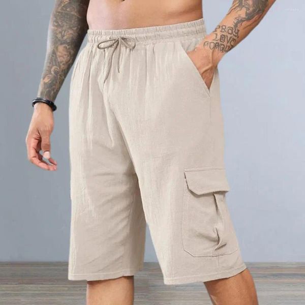 Männer Shorts Männer Kordelzug Cargo Elastische Taille Mit Multi Taschen Für Laufen Streetwear Einfarbig Sommer