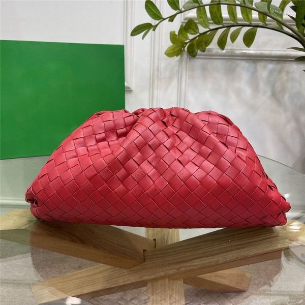 Designer Luxo PRÉ-LOVED RED A bolsa Intrecciato Cheather Clutch Bag Itália 98062 Bolsa de ombro 7A Tamanho da qualidade: 39*9*19cm