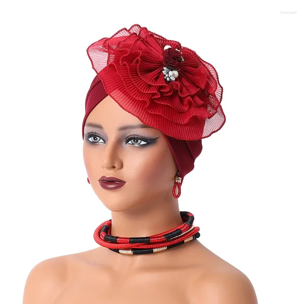 Roupas étnicas Grande Flor Turbante Mulheres Muçulmanas Hijab Cap Africano Auto Gele Headtie Aso Oke Chapéu Nigéria Casamento Headpiece Headscarf Bonnet