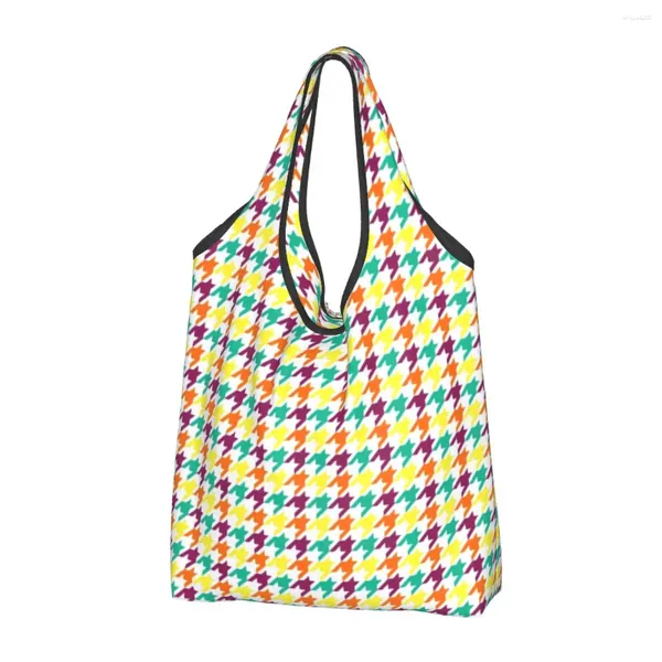 Borse portaoggetti Autunno vibrante motivo pied de poule Shopping per la spesa Borsa a tracolla tote Kawaii Shopper Borsa a mano elegante stile pied de poule portatile