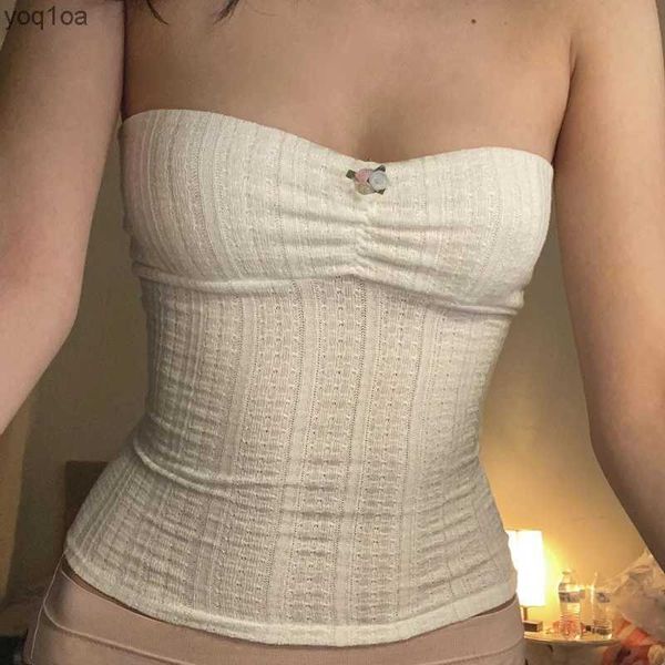 Serbatoi femminili camis maemukilabe francese floreale troppi ritagliati in pizzo rivestimento petto involucro tubo senza spalline camis y2k fata cottage retrò retro senza schienale Vestl2403