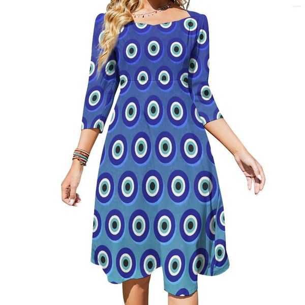 Lässige Kleider Evil Eye Kleid Blaue Augen Drucken Retro Sommer Sexy Quadratischer Kragen Street Fashion Design Große Größe 4XL 5XL