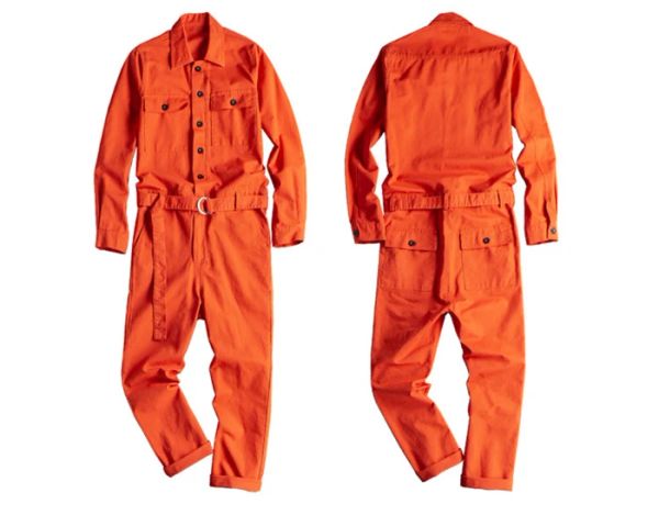 Overalls Neue Revers Langarm Orange Rot Männer Overall Hip Hop Casual Lose MultiPocket Overalls Bequeme Fracht