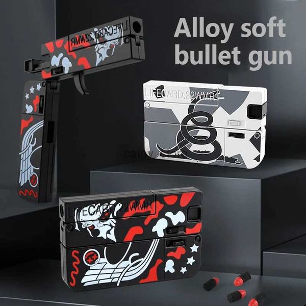 Arma brinquedos lifecard dobrável brinquedo pistola pistola de brinquedo cartão arma com balas macias liga modelo de tiro para adultos crianças macio bala arma presentel2403