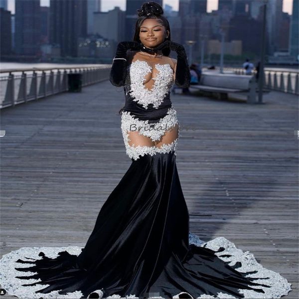 Glam preto meninas vestidos de baile 2024 novos vestidos de noite africanos de veludo preto com apliques brancos lindo vestido de aniversário de sereia cerimônia formal vestido de festa concurso