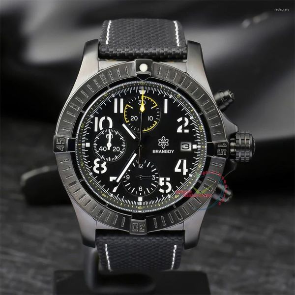 Armbanduhren 2024 Herren 47mm schwarzes Zifferblatt Kautschukband Quarz Sport Chronograph Uhren Luxus-Armbanduhr für Männer Reloj Hombre