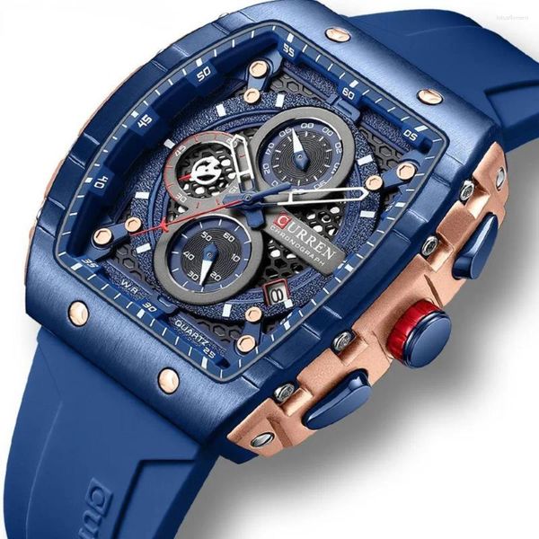 Orologi da polso Orologio da uomo Moda Quadrante grande Sport Orologio impermeabile a forma di botte Data di cronometraggio automatico Reloj Hombre