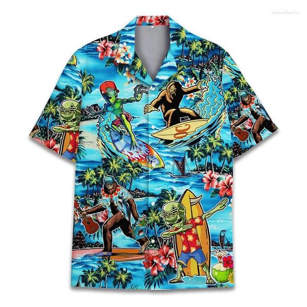 Camisas casuais masculinas legal 3d impressão macaco orangotango camisa havaiana para homens botão de férias de verão manga curta rua praia surf aloha