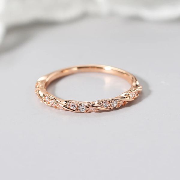 Anel de noivado fino para mulheres, simples, micro zircão, branco 14k, ouro rosa, delicado, presentes de casamento, joias da moda