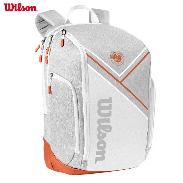 Bolsas Wilson 2023 Roland Garros Super Tournament Masters Tennis Racket Bag White RG Leather 2 Pack Racquet Backpack Adult WR8018302001