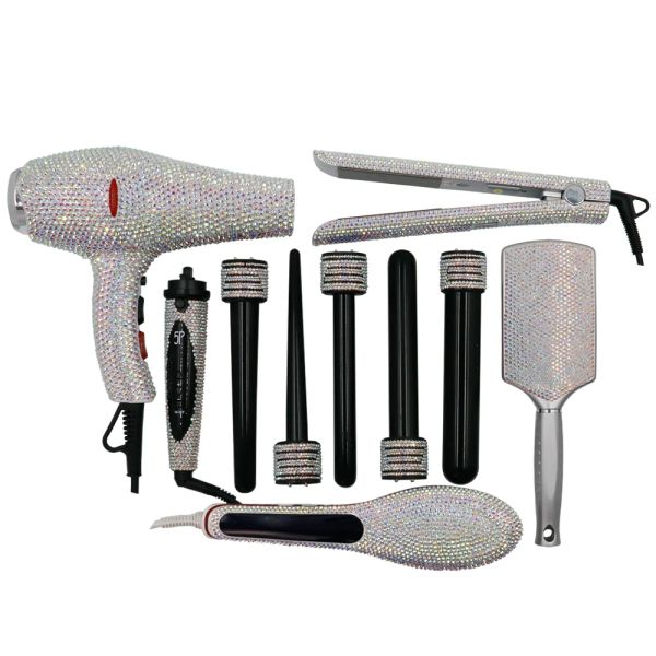 Ferri da stiro professionali per saloni Set di strumenti caldi Diamond Falt Iron Crystal Curling Wands Crystallized Glam Asciugacapelli Hair Boutique