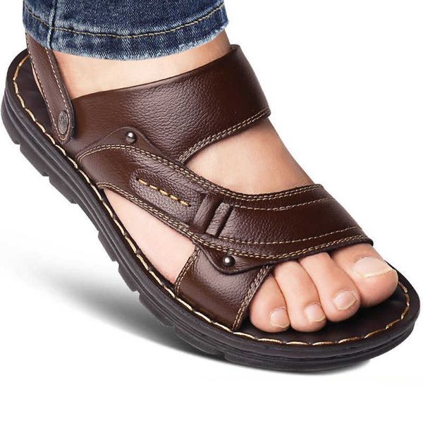 HBP Nuovi sandali estivi in vera pelle non di marca Scarpe casual da spiaggia da uomo Pantofole antiscivolo Sandali piedi Scarpe doppie da indossare