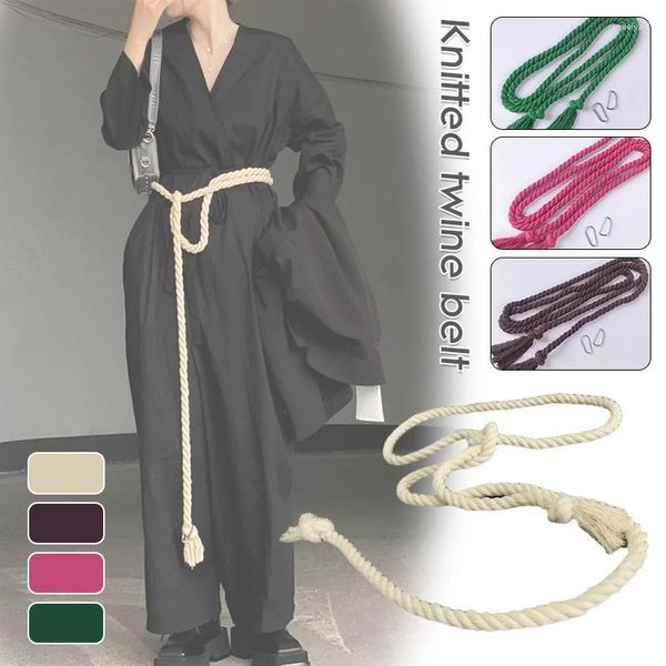 Cintos 252cm boho fio de algodão retro artístico cintura corda cinto unisex japonês tecido borlas cintura cinta atada acessórios