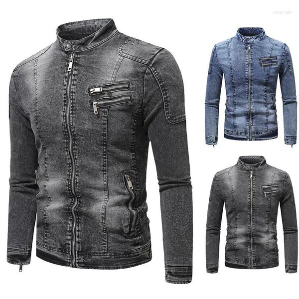 Giacche da uomo 2024 Prodotto primaverile Cappotto da giacca casual con decorazione in denim lavato a maniche lunghe con cerniera