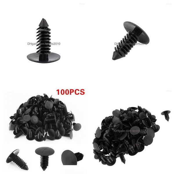 Decorazioni interne 100 Pz/set Rivetti in plastica nera Elementi di fissaggio Paraurti per auto Parafango 8 mm Fori Clip Accessori Prodotti Consegna drop Aut Dhiab