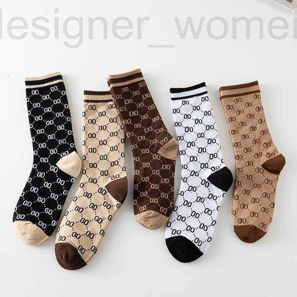 Meias masculinas designer meias mulher homem marca meia carta impressão das mulheres calcetines 5 pçs/caixa 010b