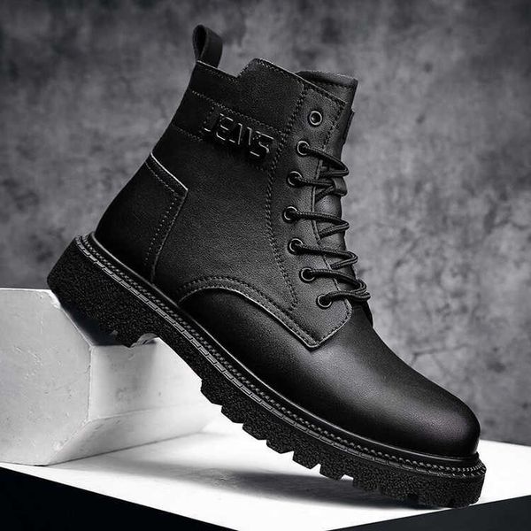 HBP Non-Brand XLAI Herrenstiefel plus Samt-Leder-Gummi-Sneaker, Schnür-Mittelrohrstiefel, trendige flache Sneakers, leichte und hübsche Stiefel