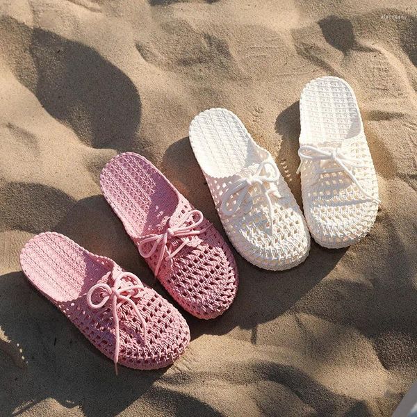 Sapatos casuais verão sandálias femininas antiderrapantes e chinelos baotou buraco oco casa interior ao ar livre arrastar preguiçoso praia um