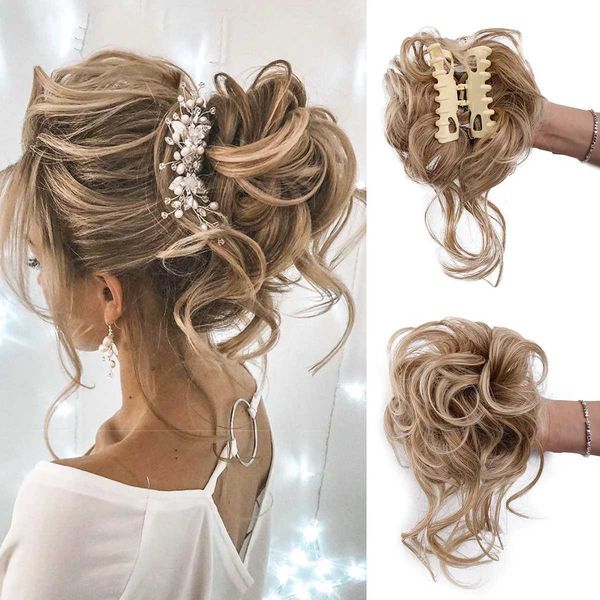 Parrucche sintetiche Chignon disordinato Pezzo di capelli arruffato Updo H aria Con fasce elastiche per capelli Capelli ricci Scrunchie per donne Ragazze 240329