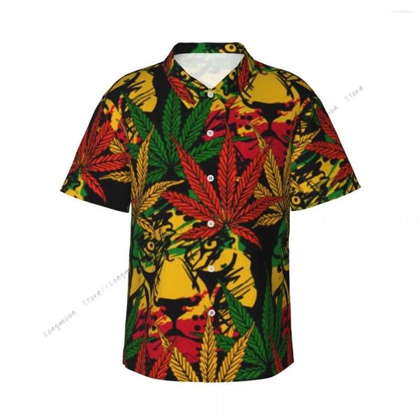 Camisas casuais masculinas camisa leão rasta padrão manga curta tops lapela verão