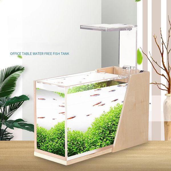 Desktop tanque de peixes mini filtro lateral embelezamento acrílico ecológico pequeno escritório criativo aquário micro tanque de peixes aquário 240314