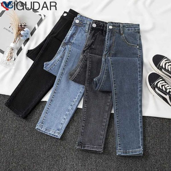 Jeans feminino jeans elástico jeans skinny mulher alta cintura calça lápis Show de moda coreana Slim High Blue Cinza Cinza Jean Skinnyc24318