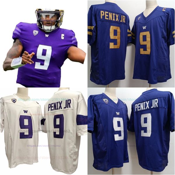 Patch Sugar Bowl 9 Maglia da calcio Michael Penix Jr. Washington Huskies NCAA College MENS TUTTO CUCITO Parola d'oro