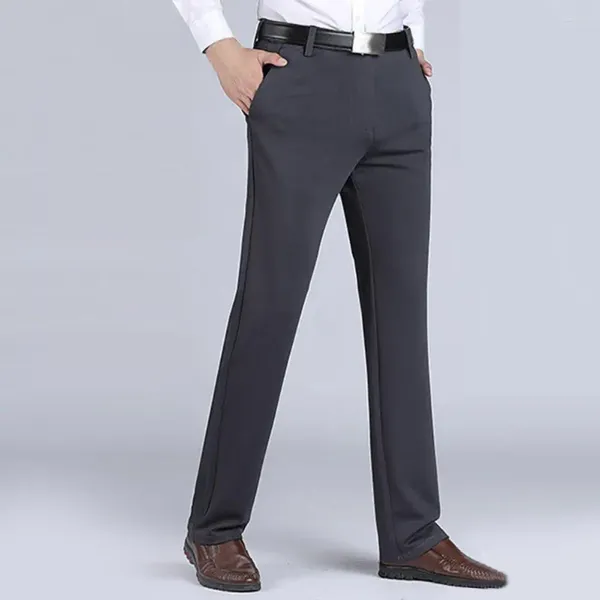 Ternos masculinos casuais calças masculinas bolsos calças meados de cintura reta solta pai pele-amigável