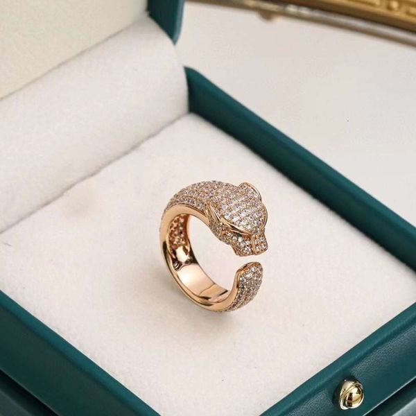 Schrauben Carter Ringe Nagel Leopardenkopf Diamant Eingelegtes Ring mit tierischen Elementen Licht Luxus offenes Design für Männer Frauen P0K6