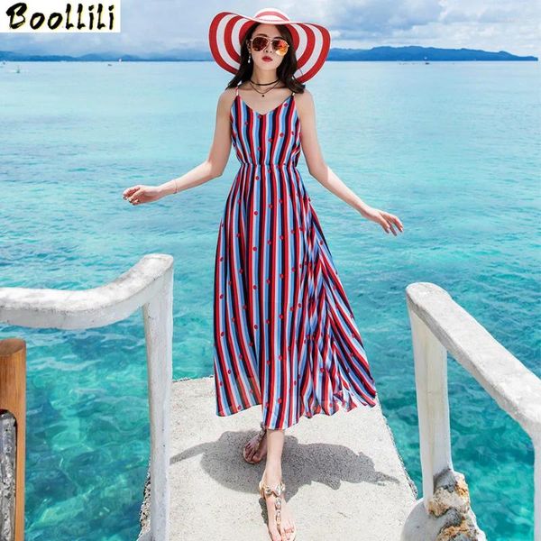 Abiti casual Abito estivo Boollili 2024 Abbigliamento donna a righe Sling Chiffon Bohemian Beach Abiti lunghi sexy Verano