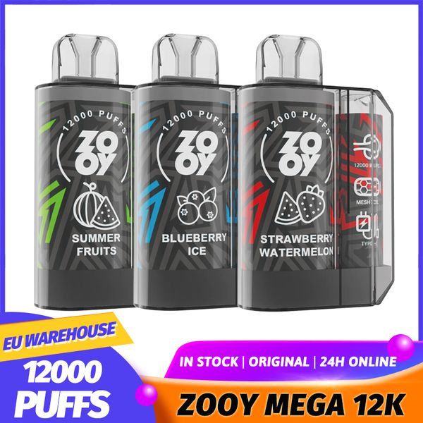 MAGAZZINO UE Originale ZOOY MEGA 12K 15k Puff 15000 12000 Puffs Crystal Box Bang Monouso Vapes 23ML Cartuccia Mesh Coil LED Vs Razz Poco Tornado 9000 E Carrello per sigarette