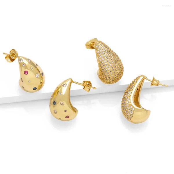 Hoop Ohrringe Flola Exquisite Mikro -Pave -Kubikzirkon -Tränen für Frauen mehrfarbiger Wassertropfen Gold plattiert Schmuck ERSS17