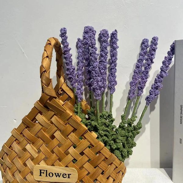 Flores decorativas crochê malha artesanal lavanda falso planta acabado buquê decoração de casamento decoração para casa presentes do dia dos namorados