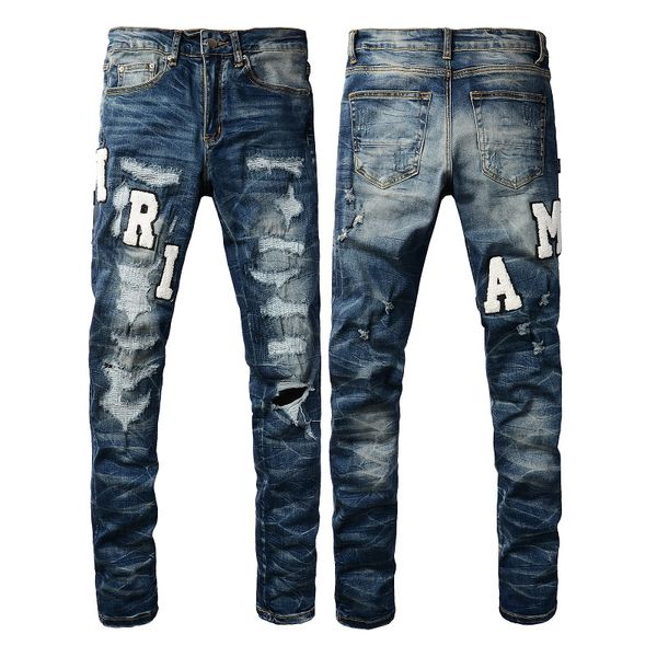 Designer masculino Amirii Jeans Altos Elastics Angustidos Rapped Ripped Slim Fit Motorcycle Biker Denim para Men S Moda Black Pants 565