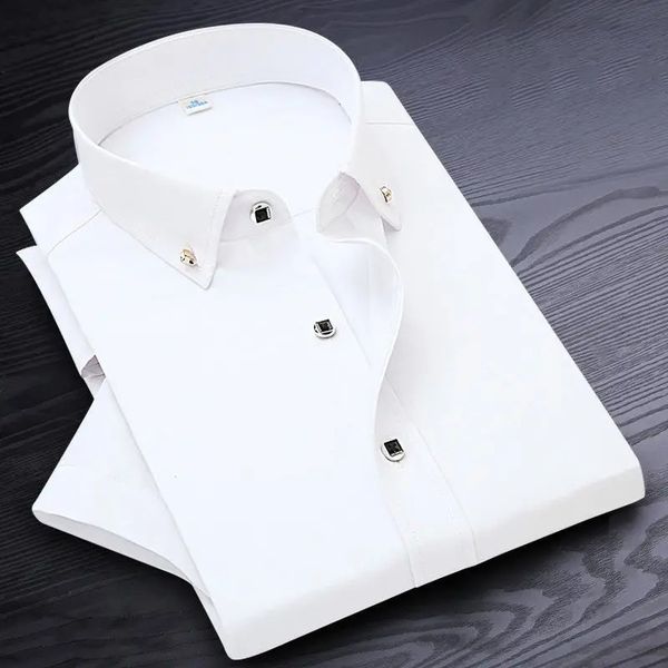 Alta qualidade não-passar camisa masculina manga curta sólida roupas masculinas caber camisas de negócios branco azul marinho preto vermelho 240312