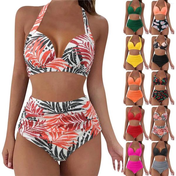 Mulheres de banho 2024 split maiô tankini boêmio moda impressão sexy biquíni verão beachwear conjunto biquinis brasileiros