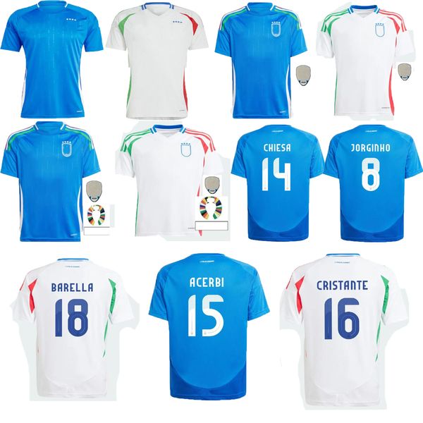 2024 Euro Cup Italys National Team Soccer Jerseys CHIESA BARELLA BELOTTI ZANIOLO RASPADORI JORGINHO VERRATTI fãs camisa de futebol homens uniformes