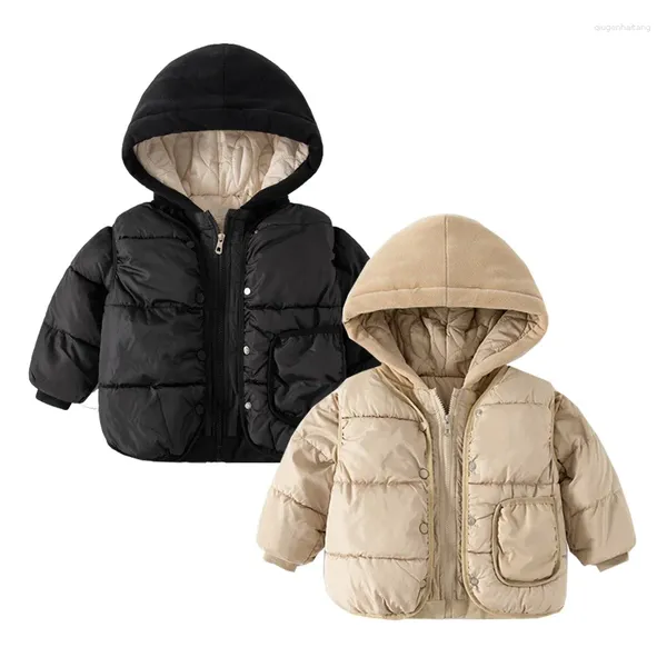 Пуховое пальто, зимняя утолщенная теплая хлопковая куртка с капюшоном для мальчиков и девочек, повседневный жилет, 2 упаковки, модная детская одежда для детей от 2 до 9 лет