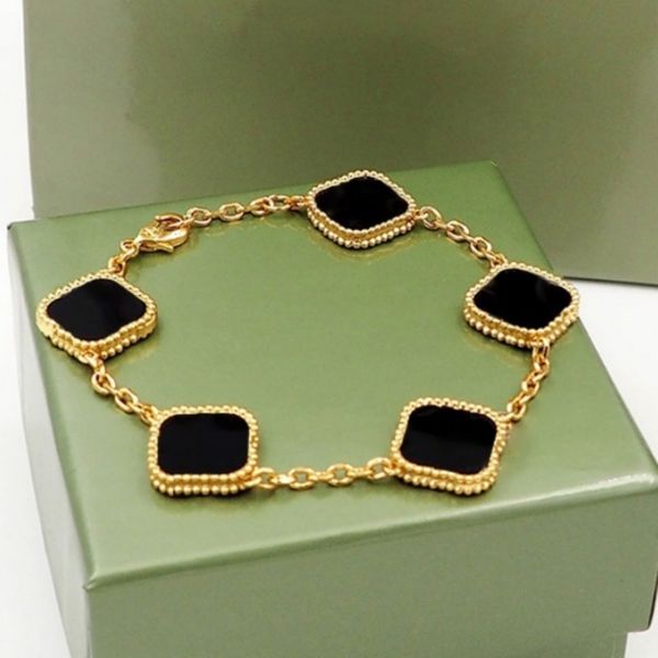 Catena d'oro vancleff jewerly trifoglio braccialetto fascino braccialetto donna 5 fiore bianco nero rosso verde rosa blu colore lolita stile casual donna braccialetto gioielli braclet regalo