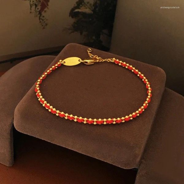 Charme pulseiras high end retro pulseira de corda vermelha com um estilo elegante e moderno nicho acessórios delicados para namoradas