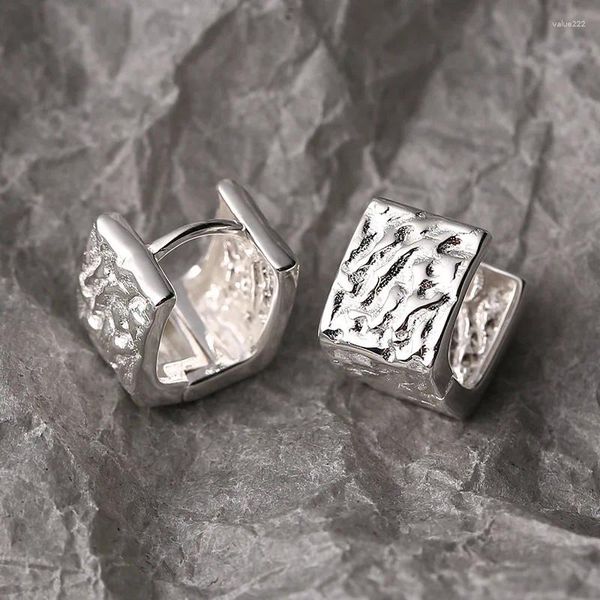 Brincos silvology genuíno 925 prata esterlina textura irregular quadrado para mulheres design minimalista jóias finas