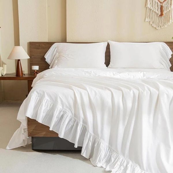 Комплекты постельного белья с белыми оборками, комплект простыней из хлопка, 4 предмета, двуспальный размер, стиль Gfreight, бесплатное одеяло, льняной домашний текстиль, сад