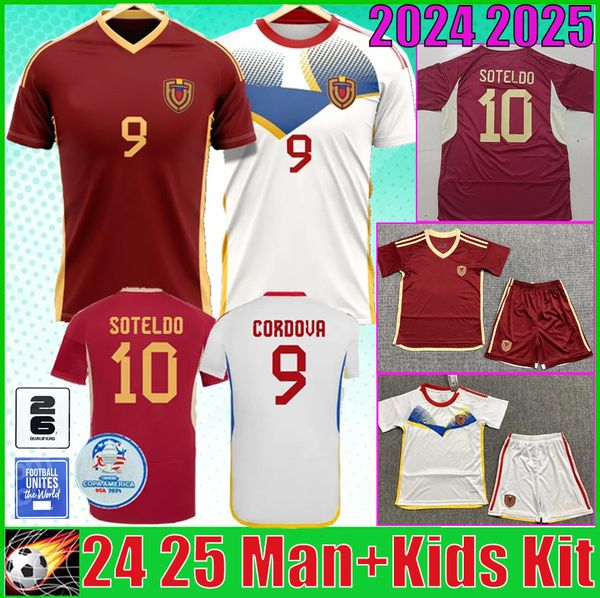 Venezuela 24 25 Maglie da calcio Copa America 2024 2025 Maglia da calcio da uomo della squadra nazionale Casa Lontano Camisetas CORDOVA SOTELDO RINCON BELLO SOSA RONDON Kit per bambini