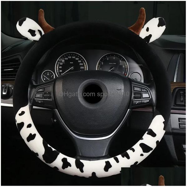 Coprivolante Ers Cute Cow Ear Car Er Winter P Calore Manubrio 36-39Cm Consegna di goccia Automobili Moto Interni Accesso Dh3I5